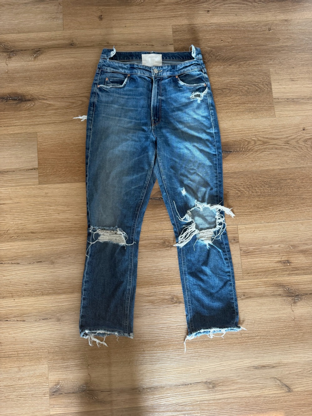 MOTHER Distressed Blue Ankle Crop Jeans
